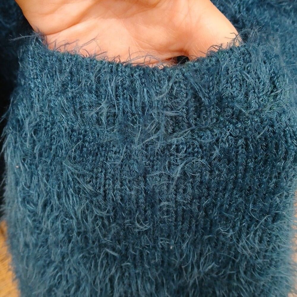 Chelsea & Theodore Teal Eyelash Cardigan Sweater with Pockets XL Open Front - Picture 6 of 7